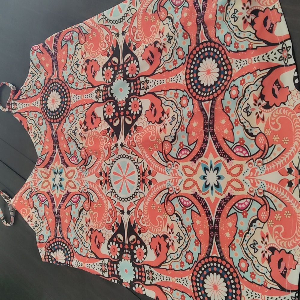 Orange/Blue Summer Flowy Dress, Sz L, with Adjustable Straps